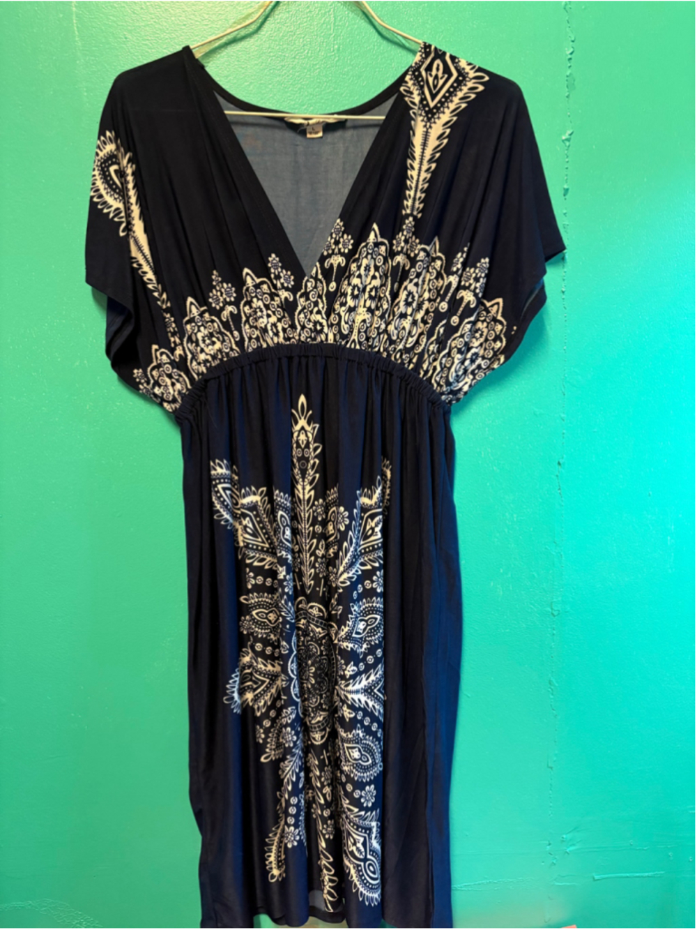 Women's 5th & Love Navy White Printed Midi Dress Size L